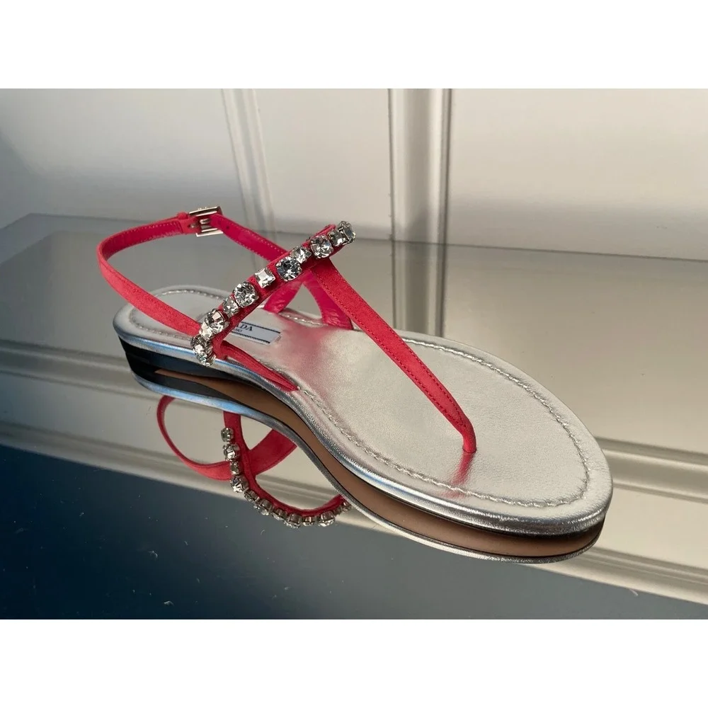 PRADA 1Y793I Silver and Pink Flip Flop Sandal with crystals, size 37.5 (US 7.5)